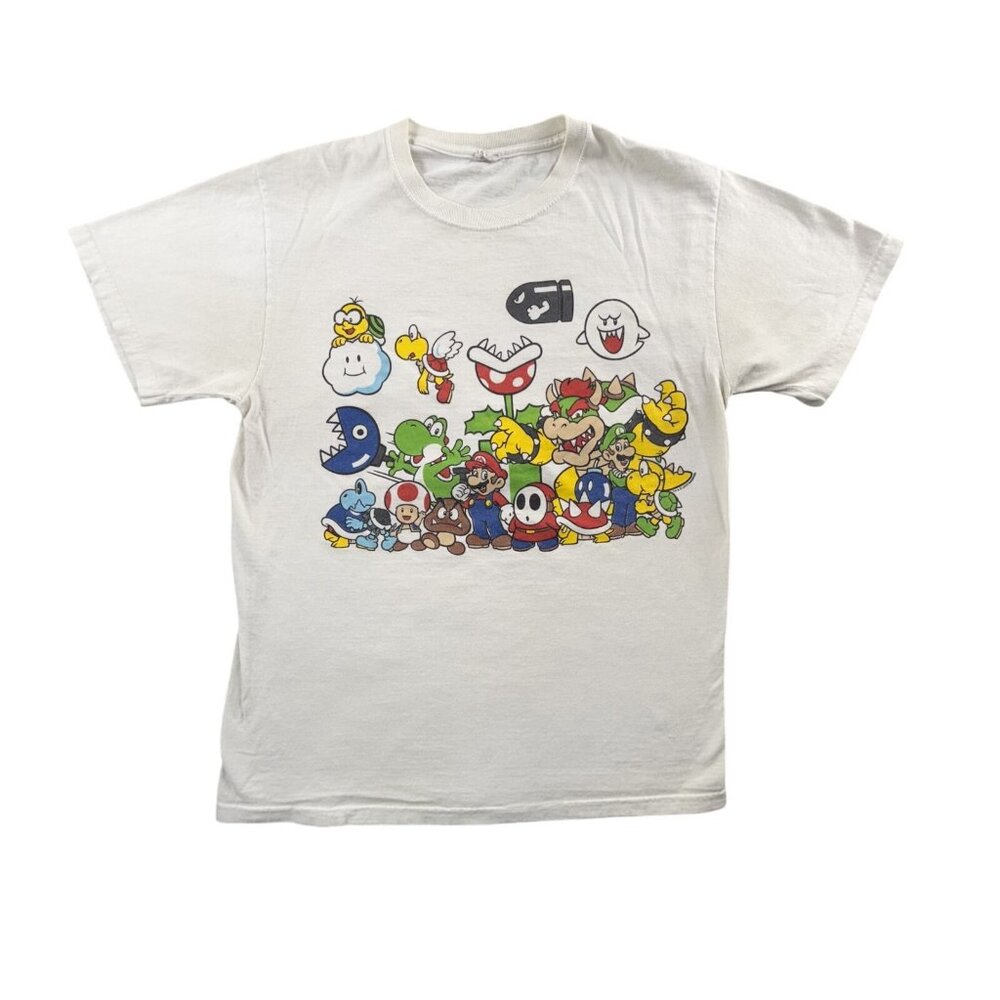 Super Mario Nintendo Shirt Mens Medium White Character Graphic Jerzees Tee 2010